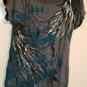 Dark grey blue silver graphic blouse